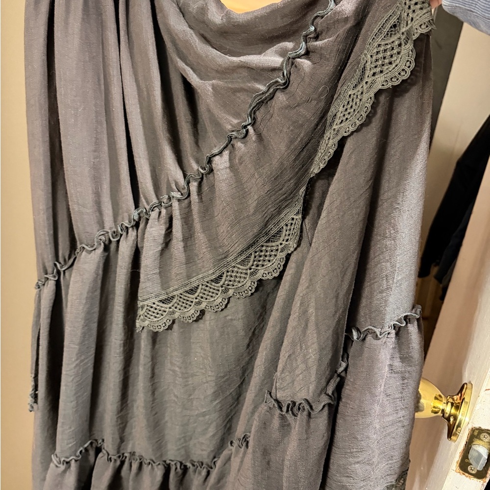 Joyfolie Charcoal Dress with Crochet Accents